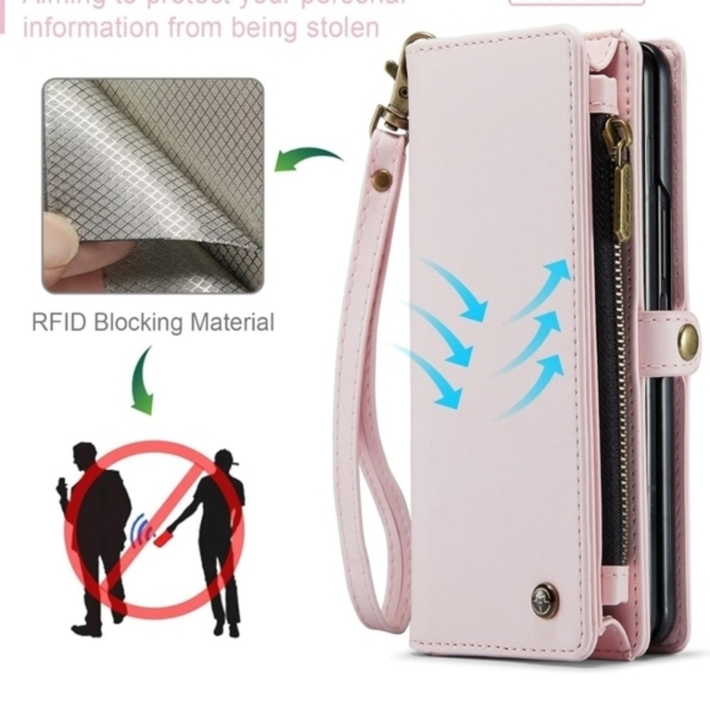 Galaxy Z Fold Wallet Card Holder Phone Case/Crossbody Bag Leather Pink S21 Plus - Picture 10 of 10